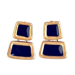 Vintage FO INC Gold Abstract Black Onyx Statement Earrings